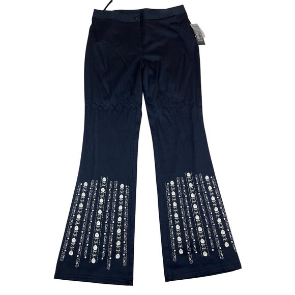 Inc Women’s Stretch Petite Black Flared Pants W/ Floral Embroidery Size 6P - New - Picture 1 of 8